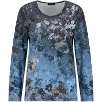 Goldner Kurzgröße: Jerseyshirt mit Blütenranken in blau / gemustert | Gr.: 20