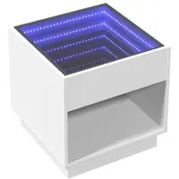 Décoshop26 - Nachttisch mit LED-Spiegel offenem Fach 50 x 50 x 50 cm weißes Holzwerkstoff und Glas DEC033128