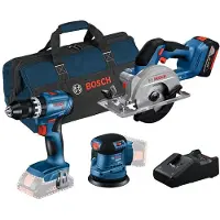 Bosch Set mit 3 18V-Werkzeugen: GSB + GEX + GKS + 1x GBA 4.0Ah + GAL 18V-40