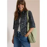 Cecil Hemdbluse , Damen, Gr. S (38), blau (dried olive grün), Web, Obermaterial: 100% Baumwolle, hüftlang, Blusen Hemdbluse, Animal-Print, Baumwollqualität, Topseller