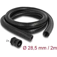 DeLOCK Kabelschutzschlauch 2 m x 28,5 mm mit 2 x PG21 Schlauchverschraubung Set schwarz, Kabelmuffe, Kunststoff, Schwarz