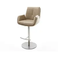 DELIFE Barstuhl Clea-Flex Mikrofaser Beige Vintage Drehfuß höhenverstellbar Edelstahl Silberfarben