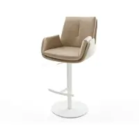 DELIFE Barstuhl Clea-Flex Mikrofaser Beige Vintage Drehfuß höhenverstellbar Metall Weiß