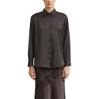 Comma Langarmbluse , Damen, Gr. 34, braun, Web, Obermaterial: 53% Viskose, 47% Polyester, unifarben, normal hüftbedeckend, Rundhals, Blusen Langarmbluse, mit Viskose / leicht schimmernd