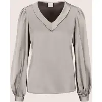 MADELEINE Langarmbluse "Satinbluse Elegante Bluse mit V-Ausschnitt", Damen, Gr. 34, grau (steingrau), Obermaterial: 100% Polyester PES., Modern, V-Ausschnitt, Blusen Langarmbluse