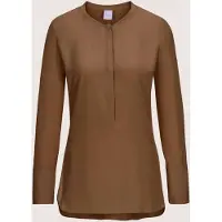 MADELEINE Hemdbluse "Seidenhemd Luxuriöse Bluse mit kragenlosem Design", Damen, Gr. 34, braun (espresso), Obermaterial: 100% Seide silk., Modern, Blusen Hemdbluse