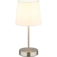 Globo Tischleuchte JORIS, Nickel, Metall, Textil, weiß, Schalter, H 32 cm