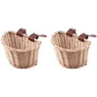 Jojomino 2X Kinder Vintage Rattan Fahrrad Körbe Fahrrad Roller Korb Kinder Fahrrad Front Korb, XS (Holz Farbe)