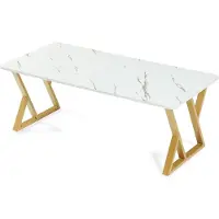En.casa Couchtisch 'Nolu' 120 x 60 x 46 cm rechteckig Metallgestell Goldfarben/Marmoroptik, weiß
