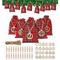 Sonstiges Adventskalender zum Befüllen 24 Jutesäckchen Rot mit Holz Zahlenanhängern 10x15 cm