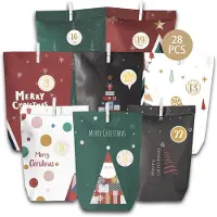 Sonstiges DIY Adventskalender Set zum Befüllen 28 Papiertüten mit Zahlenaufklebern Holzklammern Juteschnur