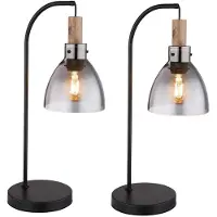 Globo Lighting 2x Tischleuchte MATTEA, Metall, Schwarz, Glas, Rauchoptik, E27, H 55 cm