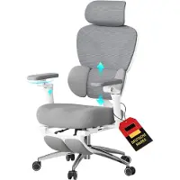 Woltu Bürostuhl Ergonomisch, Schreibtischstuhl mit Fußstütze, Verstellbare Sitztiefe : Grau+Weiß Farbe: Grau+Weiß