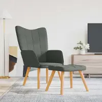 Markenlos Dunkelgrauer Relaxsessel aus Stoff mit Hocker, Arm- und Rückenlehne sowie Holz-Metall-Gestell für Wohnzimmer, Büro und Leseecke