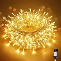 Salcar 15m 220er LED Lichterkette Außen, Lichterkette Weihnachten Strom mit 8 Modi, Timer und Memory, IP44 Wasserdicht, für Weihnachtsdeko Party Hochzeit, Transparente Kabel, Warmweiß