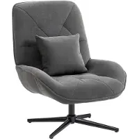 SUGIFT Akzentstuhl Chenille-Polstersessel mit Lendenkissen, Drehbarer Sessel, hohe Rückenlehne, Dunkelgrau | 120 kg | 96 cm