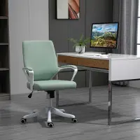 SUGIFT Bürostuhl Ergonomisch, Schreibtischstuhl mit Armlehne, Drehstuhl Leinenoptik, Grün-Weiß | 62x69x100 cm | bis 120 kg | Wippfunktion