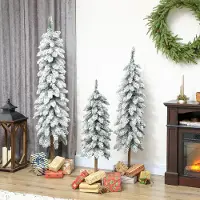 SUGIFT Künstlicher Weihnachtsbaum 3er-Set, schneebedeckt, 90/120/150 cm, flammhemmend, Metallständer | Grün+Weiß | PE-Kunststoff | Winterdekoration