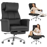 FlexiSpot HC4-FA Ergonomischer Bürostuhl, 180° klappbare Armlehnen, kratzfestes Kunstleder, höhenverstellbare Kopfstütze, 90–130° verstellbar, Schwarz