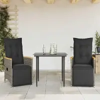 Markenlos 2er-Set verstellbare Poly-Rattan-Gartensessel in Grau, 56x59x92 cm, mit modernem Design, Akazienholz-Armlehnen und dicken Kissen für Balkon, Terrasse und Camping
