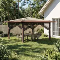 PUEAZU Pavillon mit 4 Seitenwänden 4 x 4 m Creme und Braun - Pavillons & Partyzelte &38771
