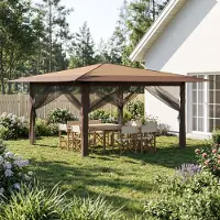vidaXL Möbel Pavillon mit 4 Seitenwänden 4 x 4 m Beige und Braun - Pavillons & Partyzelte CC1230