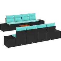 vidaXL Gartensofa-set 9 stk. Schwarz und Türkis Poly-Rattan