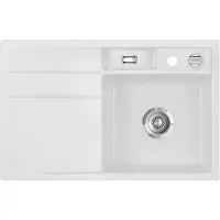 SYSTEMCERAM Flächenbündige Spüle BELA 78 F in SATIN - Becken rechts mit Excenterbedienung / / Keramikspüle