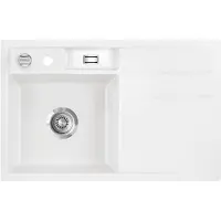 SYSTEMCERAM Flächenbündige Spüle BELA 78 F in POLAR - Becken links mit Excenterbedienung / / Keramikspüle