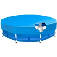 Sekey Poolabdeckung Rund 457 cm – Passend für Runde Stahlrahmenbecken | Verstellbare Schnallen & Klettverschlüssen | Wind- & Staubdicht | Reißfestes Hochdichtes Abdeckplane | Blau