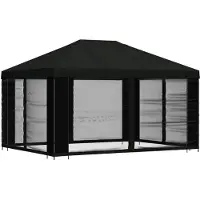 vidaXL Pavillon mit Seitenwänden 4 x 3 m Schwarz Polyester und Stahl