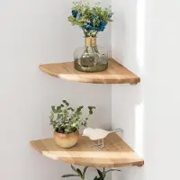 Markenlos Eckregalset 2er aus massivem Eichenholz, Wandregal mit runden Enden, Vintage Landhausstil