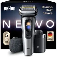 Braun Elektrorasierer "NEVO 11000cc" SmartClean-Plus-Reinigungsstation integrierter Präzisionstrimmer AeroTouch, Smart Display, 7-in-1 Care System, Reiseetui, Silber