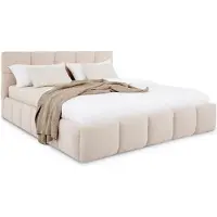 Idimex Polsterbett CLOUDY gepolstert 180 x 200 cm, Beige - modernes Doppelbett mit Bouclé Stoffbezug, inklusive Lattenrost und Rückenlehne, gepolstertes Kopfteil