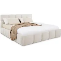 Idimex Polsterbett CLOUDY gepolstert 180 x 200 cm, Cremeweiß – modernes Doppelbett mit Bouclé Stoffbezug, inklusive Lattenrost und Rückenlehne, gepolstertes Kopfteil
