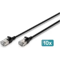 Digitus CAT 6A F-FTP Slim Patchkabel, Kupfer, LSZH AWG 32/7, Länge, 0,5 m, Schwarz,10 Stk.