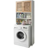 Relaxdays Waschmaschinenschrank, 4 Fächer, Regal über Waschmaschine, Trockner, Toilette, HxBxT: 185,5 x 65 x 24 cm, weiß