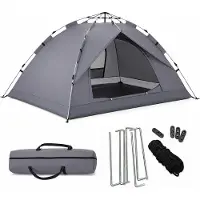 Relaxdays Campingzelt, 3-4 Personen, schneller Aufbau, UV Schutz, Moskitonetz, HBT: 135x200x200 cm, Automatikzelt, grau