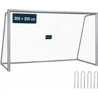 Relaxdays Fußballtor ohne Torwand, HBT: 200 x 300 x 120 cm, PE-Netz & Stahl, mit Erdhaken, Garten, großes Spieltor, grau