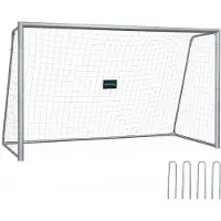 Relaxdays Fußballtor ohne Torwand, HBT: 160 x 240 x 90 cm, PE-Netz & Stahl, mit Erdhaken, Garten, großes Spieltor, grau