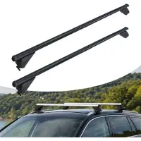Relaxdays Dachträger, geschlossene Reling, 124 cm, Spannweite 110 cm, Querträger, 180 kg, Dachgepäckträger, Alu, schwarz