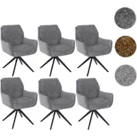 Mendler 6er-Set Esszimmerstuhl HWC-Q37, Küchenstuhl drehbar Auto-Return, Stoff (680g/m²) Chenille Metall MVG grau