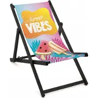 AllBags Premium Holz Gartenliege mit schwarzem Gestell "Summer Vibes" – Klappbarer Strandliegestuhl, robust & stabil