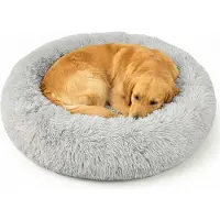 Relaxdays Hundebett flauschig, rundes Katzenbett, Ø 100 cm, Hundekissen für mittlere Hunde, Haustierbett waschbar, grau