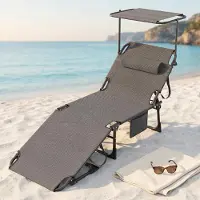 NaiZy 2 Stück Entspannungsliege für Strand und Garten, 360° Sonnendach, Seitentasche und Nackenkissen, Gewicht für einfachen Transport Schwarz