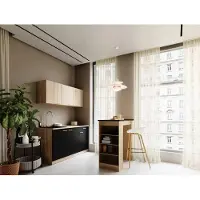 Respekta Küche Singleküche Bartisch Eiche Schwarz Ingrid 150 cm ohne Kühlschrank, ohne Mikrowelle