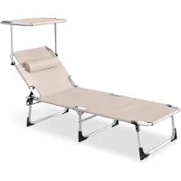 NaiZy 2 Stück Entspannungsliege für Strand und Garten, 360° Sonnendach, Seitentasche und Nackenkissen, Gewicht für einfachen Transport Khaki