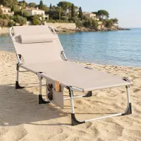 YARDIN 2 Stück Breite Strandliege mit Kopfkissen, belastbar bis 100kg, leicht transportierbar mit Tragegurten, ideal für Park, Strand und Garten Khaki
