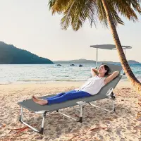 UISEBRT Anthrazit Klappbare Strandliege mit 360° verstellbarem Sonnendach, 4-fach verstellbare Rückenlehne, PE Oxford-Gewebe mit Seitentasche für Garten und Strand