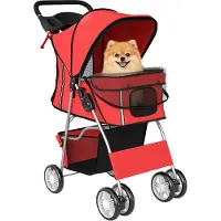 SUGIFT Hundebuggy faltbar, Hundewagen mit Reflektorstreifen, Kissen, Stahl-Rahmen, Rot | 77x44x102 cm | bis 10 kg | 360° Vorderräder